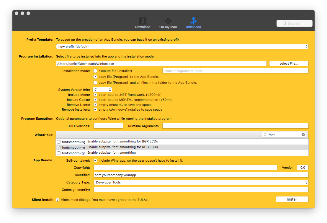 how to use winebottler command line